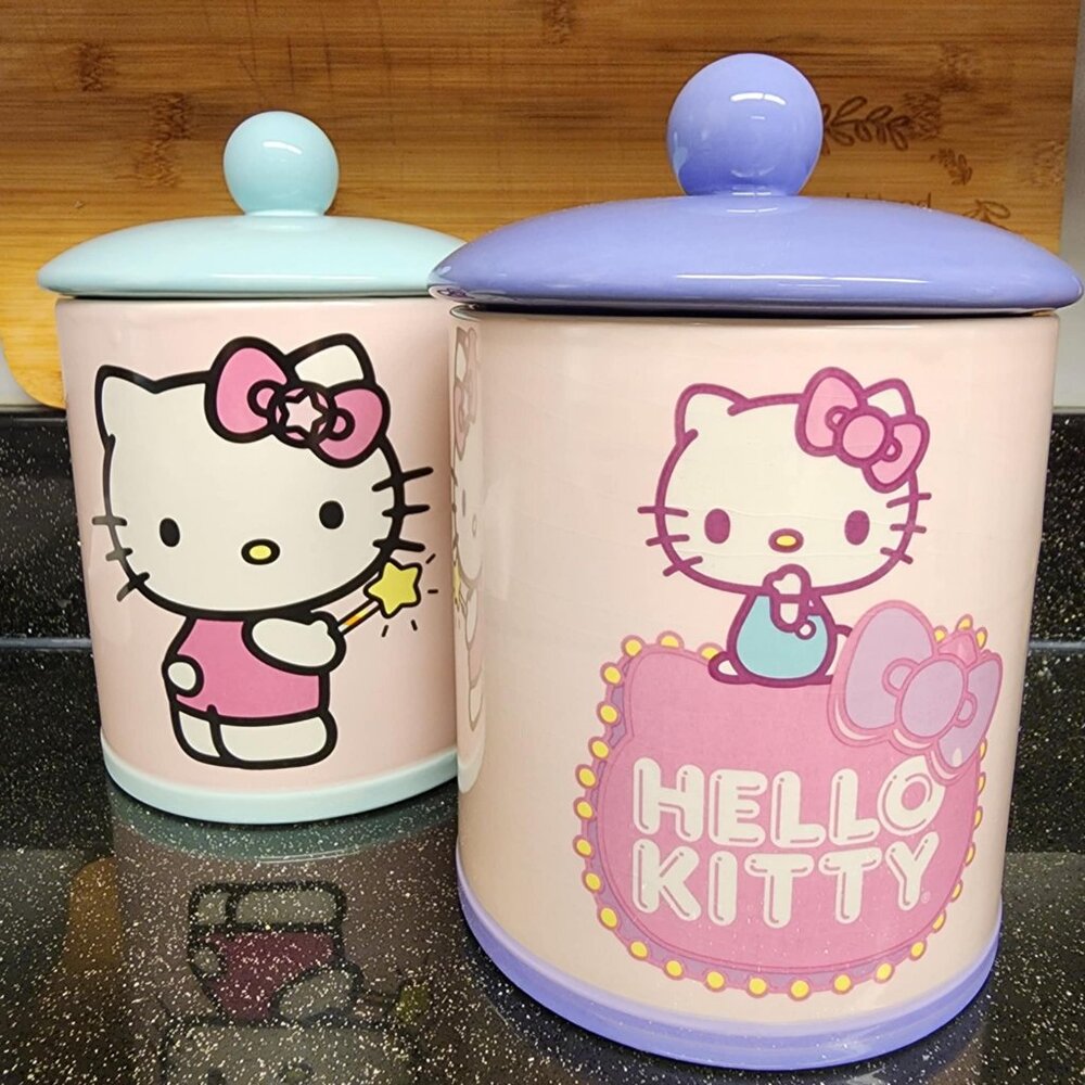 Sanrio hello kitty ceramic canister set, silver buffalo, pastel pink storage jar